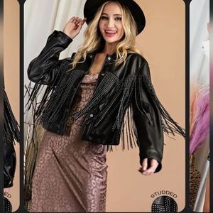 Black Fringe Women's Jacket Size Large